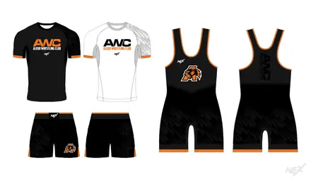 AWC uniform design sheet showing the club shirts, shorts and singlets